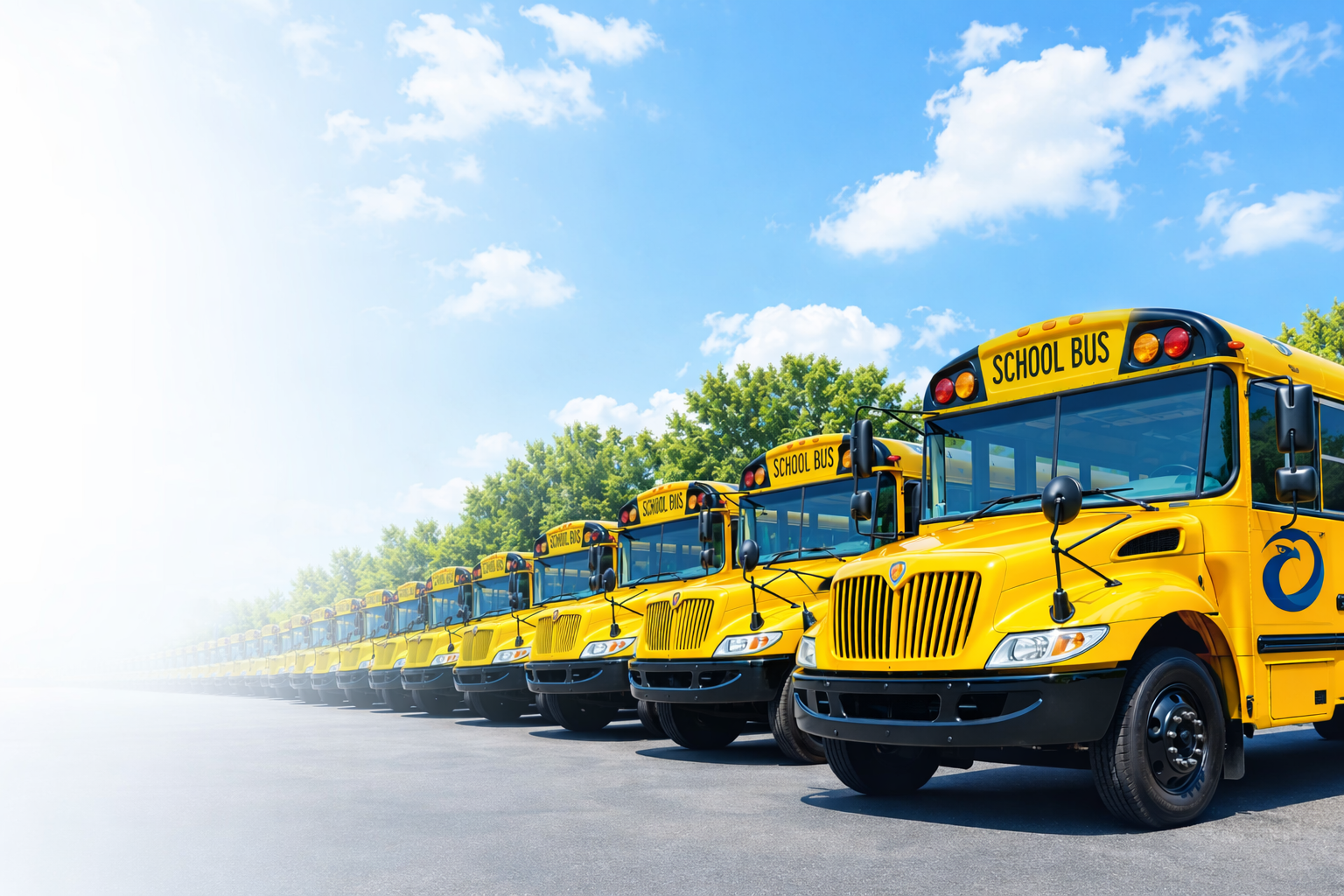 Eagle Bus fleet lined up for service